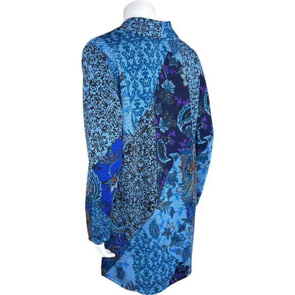 Susan Graver Petite Novelty Knit Jacket Shawl Collar Blue Teal MP NWOT Stretch - Picture 6 of 13